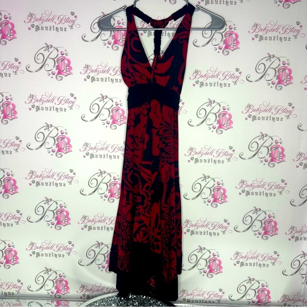Kisses and hugs dress Elegant Black and Red Floral Dress halter racer back